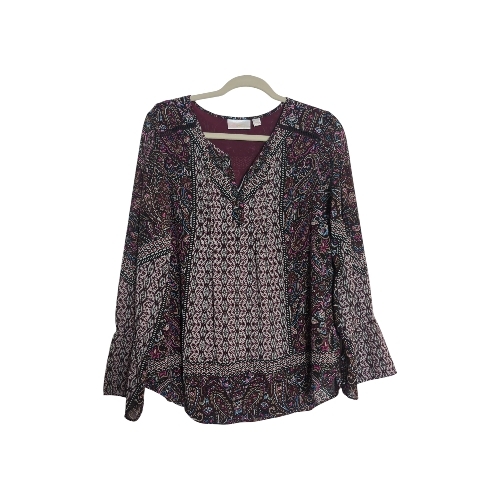 Belle By Kim Gravel Small Multicolor Boho Tunic Sheer Sleeves Coastal Cowgirl